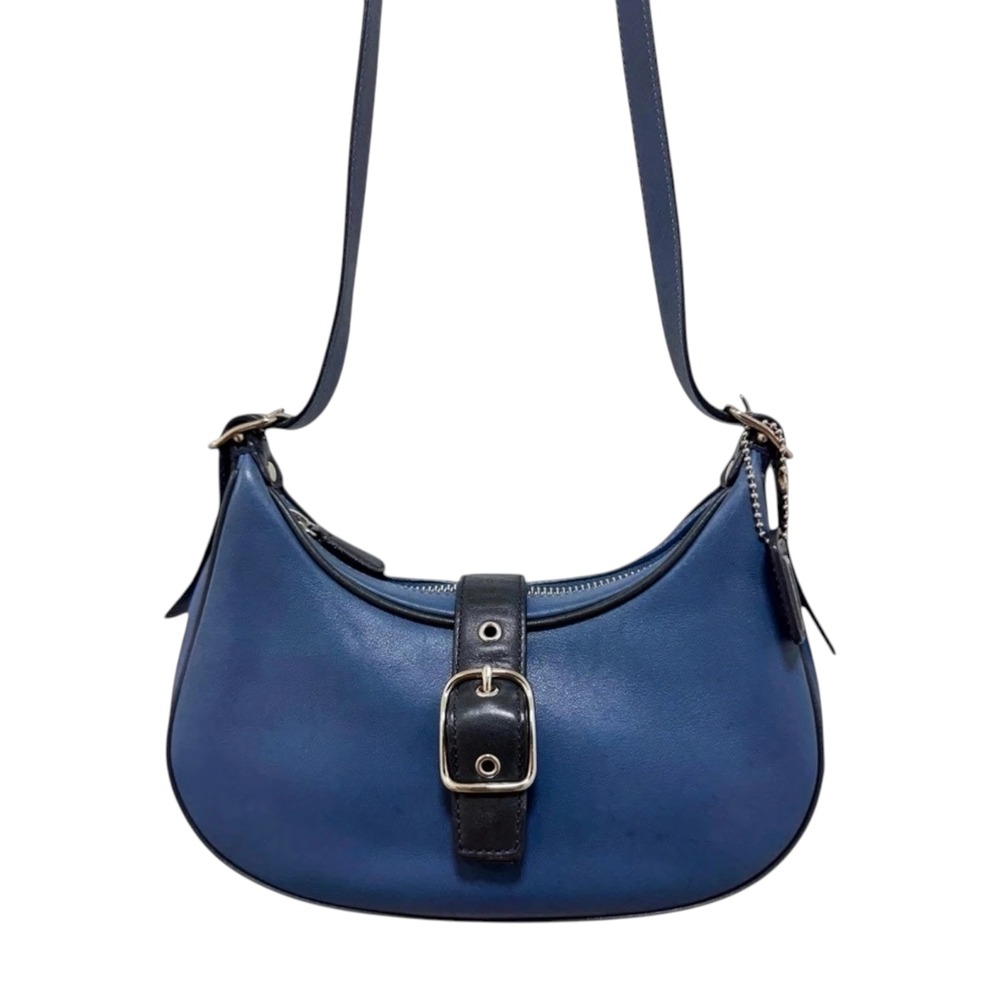 Coach Soho Buckle Crescent Hobo Bag Slate Blue Black Leather 9559